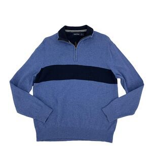 Nautica Knit Sweater Mens M Medium 1/4 Zip Ribbed Trim 100% Cotton Pullover